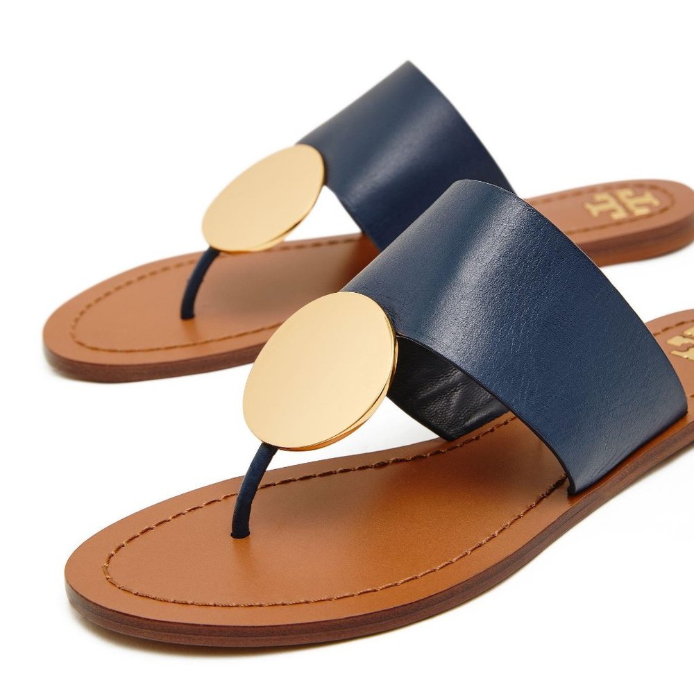 Tory Burch Patos Disk Sandals NAVY SZ 9